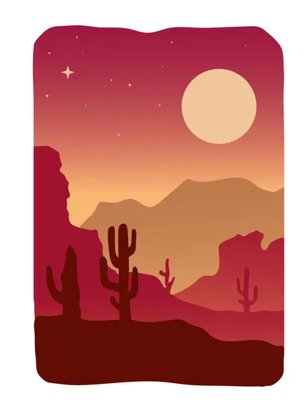 beautiful landscape of desert landscape with cactus mountains, abstract desert background vector illustration