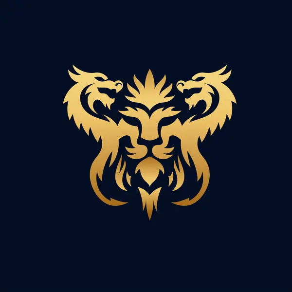 Goldene Drachen Und Löwenkopf Symbolvektorillustration Stockvektor