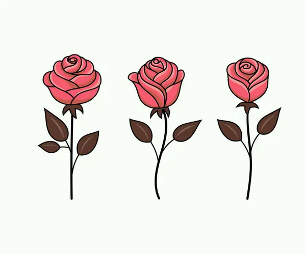 Όμορφα Λουλούδια Μπουκέτο Τριαντάφυλλο Και Πράσινα Φύλλα Ανάπτυξη Λευκό Φόντο Εικονογράφηση Αρχείου