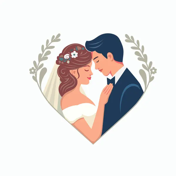 Διάνυσμα Εικονογράφηση Της Όμορφης Νύφης Και Του Γαμπρού Γαμήλια Κάρτα Διανυσματικά Γραφικά