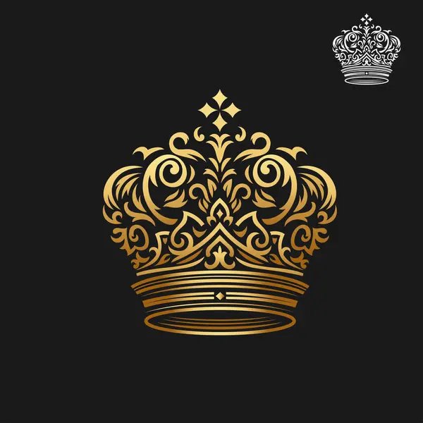 Classic Golden Crown Isolated Black Background Vector Illustration Vetor De Stock