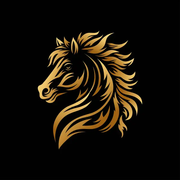 Horse Head Silhouette Golden Color Black Background Vetor De Stock
