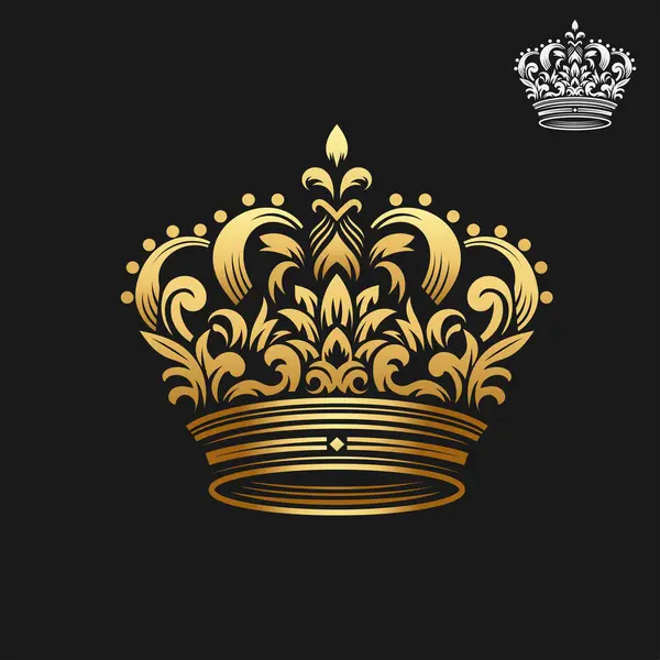 Classic Golden Crown Isolated Black Background Vector Illustration Ilustrações De Stock Royalty-Free