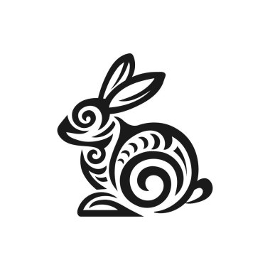 hand drawn Rabbit with maori tribal symbol, tattoo.Stylized vector art clipart