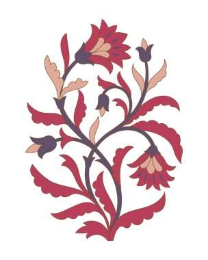 Gelenek motifi, eski moda fantezi çiçekleri, klasik tarz. Tasarım elementi. Nakış sahteciliği. Vektör illüstrasyonu.