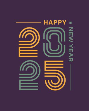 Mutlu yıllar 2025. Çoklu satır minimalist tasarım konsepti. Yeni yıl kutlaması konsepti