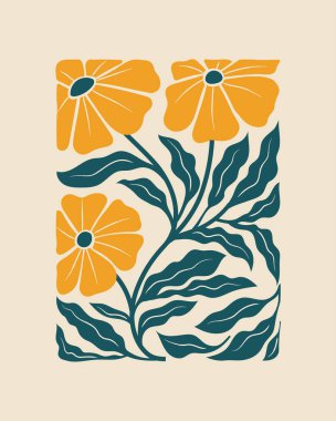 Bitkisel soyut elementler bileşimi. Modern moda minimal tarz. Çiçek posteri, davet. Tebrik kartı veya davet tasarımı için vektör düzenlemeleri