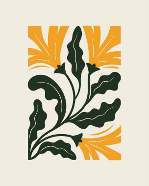 Bitkisel soyut elementler bileşimi. Modern moda minimal tarz. Çiçek posteri, davet. Tebrik kartı veya davet tasarımı için vektör düzenlemeleri