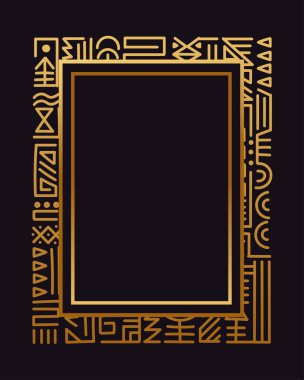 Siyah zemin üzerinde geometrik etnik kabile altın rengi çerçeve dekorasyonu