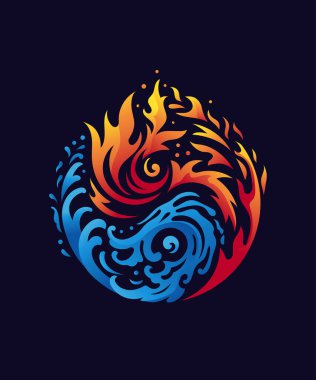 Karanlık arka planda ateş ve sudan oluşan Yin ve Yang sembolü su ve ateşin elementleri birbirlerine ilham verebilir ve ikisinin birleşimi dinamik ve büyüleyici olabilir..