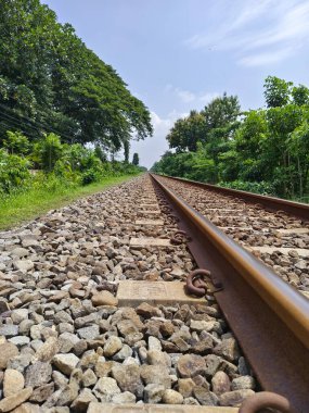 Yol boyunca doğayla iç içe bir demiryolu. Demiryolu ve tren yolculukları bomboş.