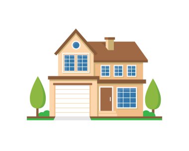 Ev ikonu düz stil, Renkli Ev, Ev ikonu düz stil. İzole edilmiş arkaplanda ev illüstrasyonu