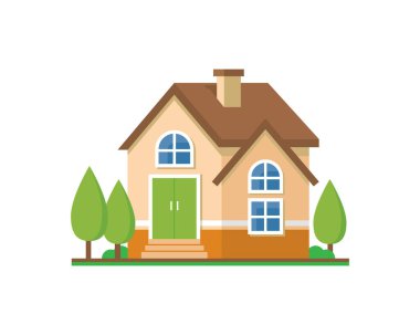 Ev ikonu düz stil, Renkli Ev, Ev ikonu düz stil. İzole edilmiş arkaplanda ev illüstrasyonu