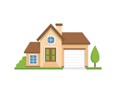 Ev ikonu düz stil, Renkli Ev, Ev ikonu düz stil. İzole edilmiş arkaplanda ev illüstrasyonu