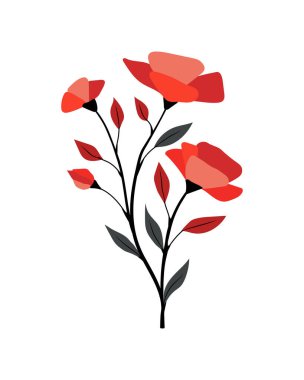 Ev dekorasyonu için çiçek posteri. Düz botanik illüstrasyon, El Çizimi Bahar Çiçekleri Vektör Koleksiyonu, Bahar ve Yaz Çiçeği Dekorasyonları