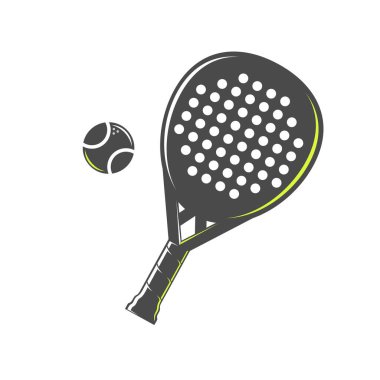 Delikli delikli ve toplu bir padel raketi tasviri, yeşil ve gri tonlu modern düz bir tarzda tasarlandı..