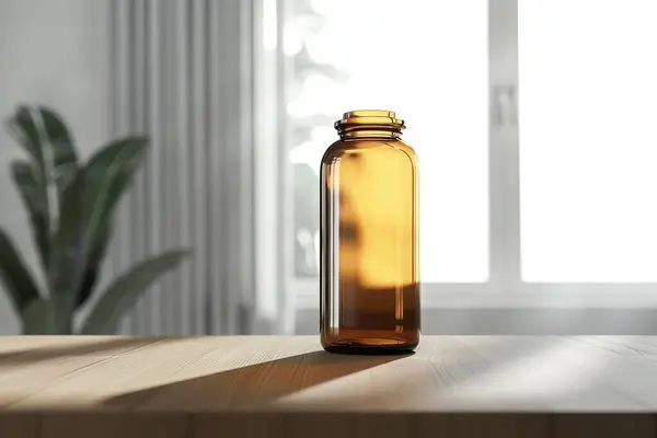 stock image Mockup of a Transparent Medicine Supplement Bottle for Marketing and Branding Use.