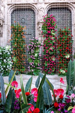 İspanya Corpus Christi için Toledo 'da dekore edilmiş sokaklar