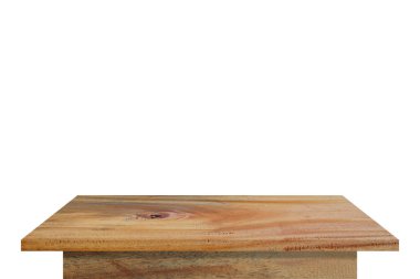 Empty wooden table top on vintage style for put object or product, furniture for interior and exterior home decoration, isolated on white background
