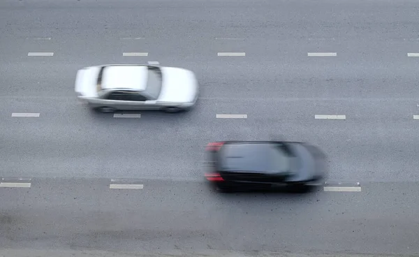 Motion Blurred Automobile Moving Road Speed Top View Traffic City — стоковое фото