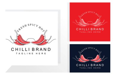 Baharatlı Chili Logo Tasarımı, Kırmızı Sebze İllüstrasyonu, Mutfak Malzemeleri, Acılı Chili Vector Ürünleri