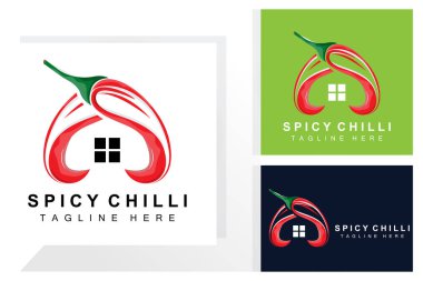 Baharatlı Chili Logo Tasarımı, Kırmızı Sebze İllüstrasyonu, Mutfak Malzemeleri, Acılı Chili Vector Ürünleri