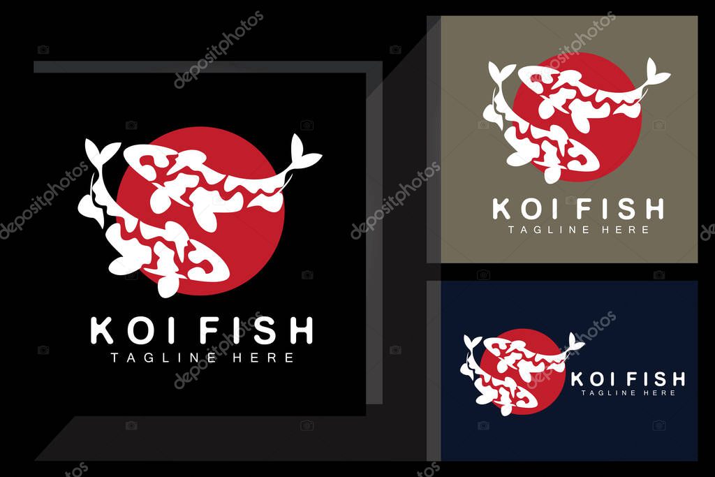 Koi Fish Logo Design, Chinese Lucky And Triumph Ornamental Fish Vector, Company Brand Gold Fish Icon