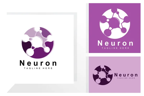 Neuron Logo Design Vector Nerve Cell Illustration Molecular Dna Health — Stock Vector