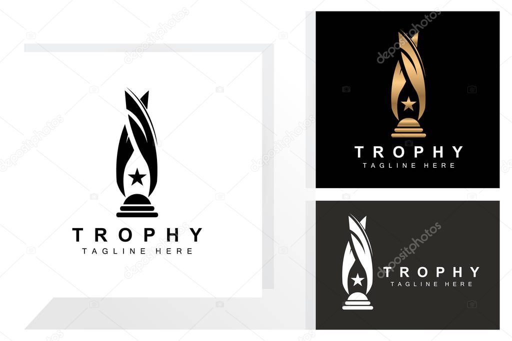 Trophy Logo Design, Award Winner Championship Trophy Vector, Success Brand