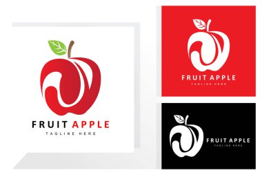 Fruit Apple Logo Tasarımı, Kırmızı Meyve Vektörü, Soyut Tarzı, Ürün Markası İllüstrasyonu