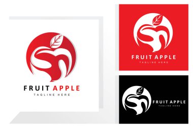 Fruit Apple Logo Tasarımı, Kırmızı Meyve Vektörü, Soyut Tarzı, Ürün Markası İllüstrasyonu