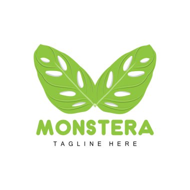 Monstera adansonii Yaprak Logosu, Yeşil Bitki Vektörü, Ağaç Vektörü, Nadir Yaprak İllüstrasyonu