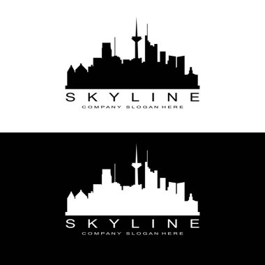 Skyline Logo Tasarımı, Şehir Tasarımı Vektör Boyu Binalar, Şehir Binası Uygun Tasarımı, Sancak Şablonu İnşaat Şirketi