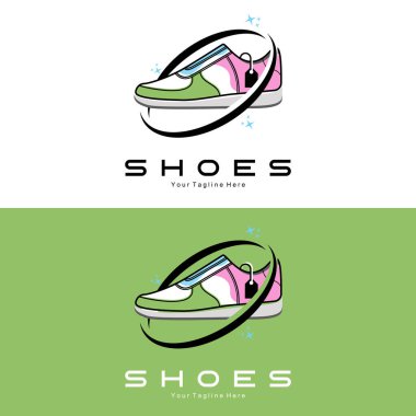 Sneakers Ayakkabı Logosu Tasarımı, trend gençlik ayakkabılarının vektör çizimi, basit komik konsept
