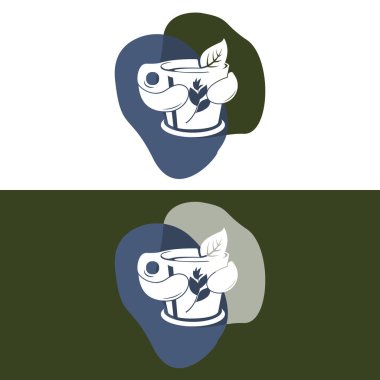 Çay logosu tasarımı, yeşil yapraklardan vektör içecek ikonu, sağlık için.