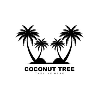 Hindistan Cevizi Ağacı Logosu, Okyanus Ağacı Vektörü, Şablon Tasarımı, Ürün Markası, Plaj Turizmi Logosu