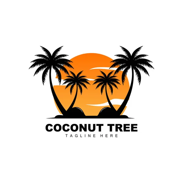 Kokosnoot Boom Logo Ocean Tree Vector Ontwerp Voor Templates Product — Stockvector