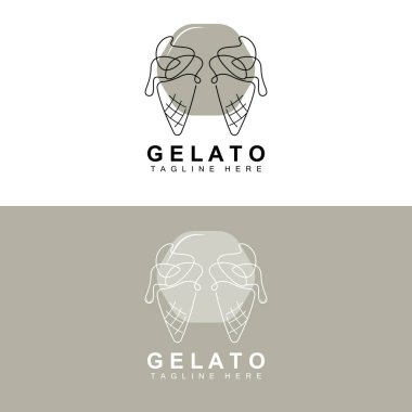 Ice Cream Gelato Logo Design, Sweet Soft Cold Food, Vector Brand Company Products