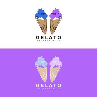 Ice Cream Gelato Logo Design, Sweet Soft Cold Food, Vector Brand Company Products