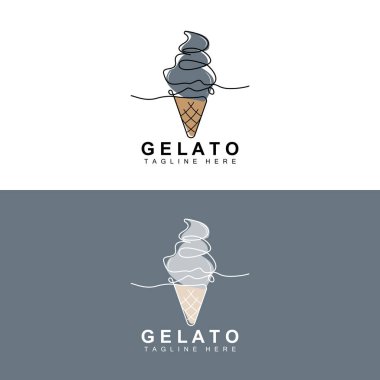 Ice Cream Gelato Logo Design, Sweet Soft Cold Food, Vector Brand Company Products