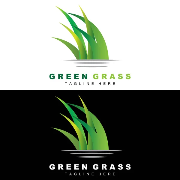 stock vector Green Grass Logo Design, Farm Landscape Illustration, Natural Scenery Vector