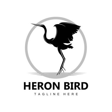 Kuş Heron Leylek Logosu Tasarımı, Kuş Balıkçıl Nehir Üzerinde Uçuyor, Ürün Markası Çizimi