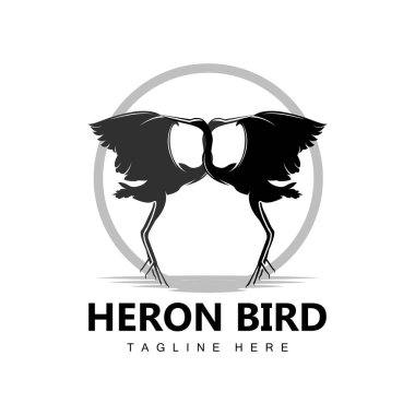 Kuş Heron Leylek Logosu Tasarımı, Kuş Balıkçıl Nehir Üzerinde Uçuyor, Ürün Markası Çizimi