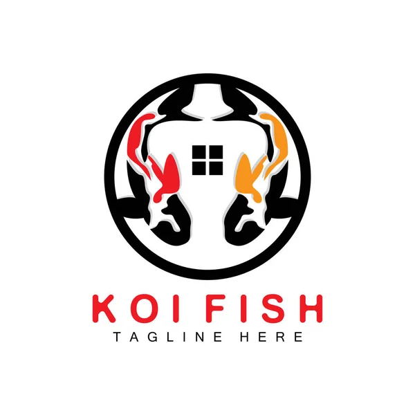 Koi Fish Logo Design Chinese Lucky Triumph Ornamental Fish Vector - Stok Vektor