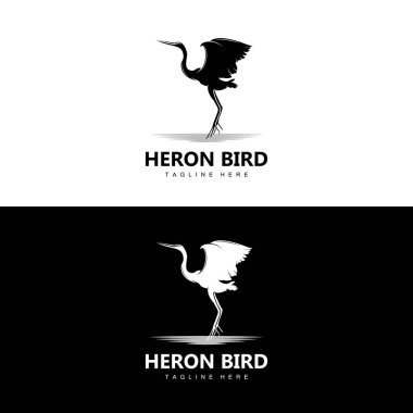 Kuş Heron Leylek Logosu Tasarımı, Kuş Balıkçıl Nehir Üzerinde Uçuyor, Ürün Markası Çizimi