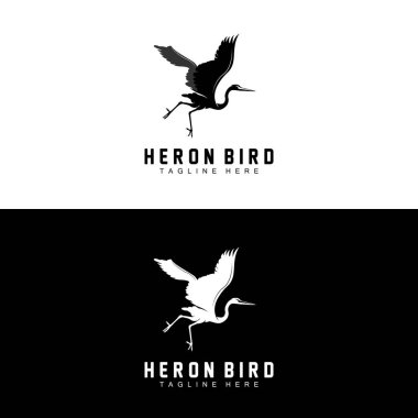 Kuş Heron Leylek Logosu Tasarımı, Kuş Balıkçıl Nehir Üzerinde Uçuyor, Ürün Markası Çizimi