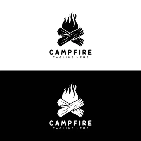 Conception Logo Feu Camp Vecteur Camping Feu Bois Conception Forêt — Image vectorielle
