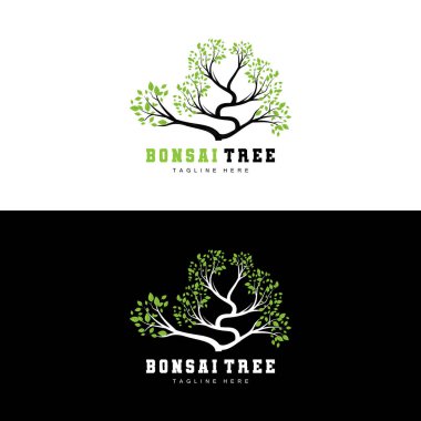 Yeşil Ağaç Logosu Tasarımı, Bonsai Ağacı Logosu İllüstrasyonu Yaprak ve Ağaç Vektörü