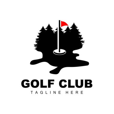 Vektör simgesi logo golf topu, sopa ve golf. Açık hava oyunları, retro konsept illüstrasyon