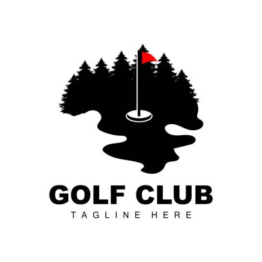 Vektör simgesi logo golf topu, sopa ve golf. Açık hava oyunları, retro konsept illüstrasyon